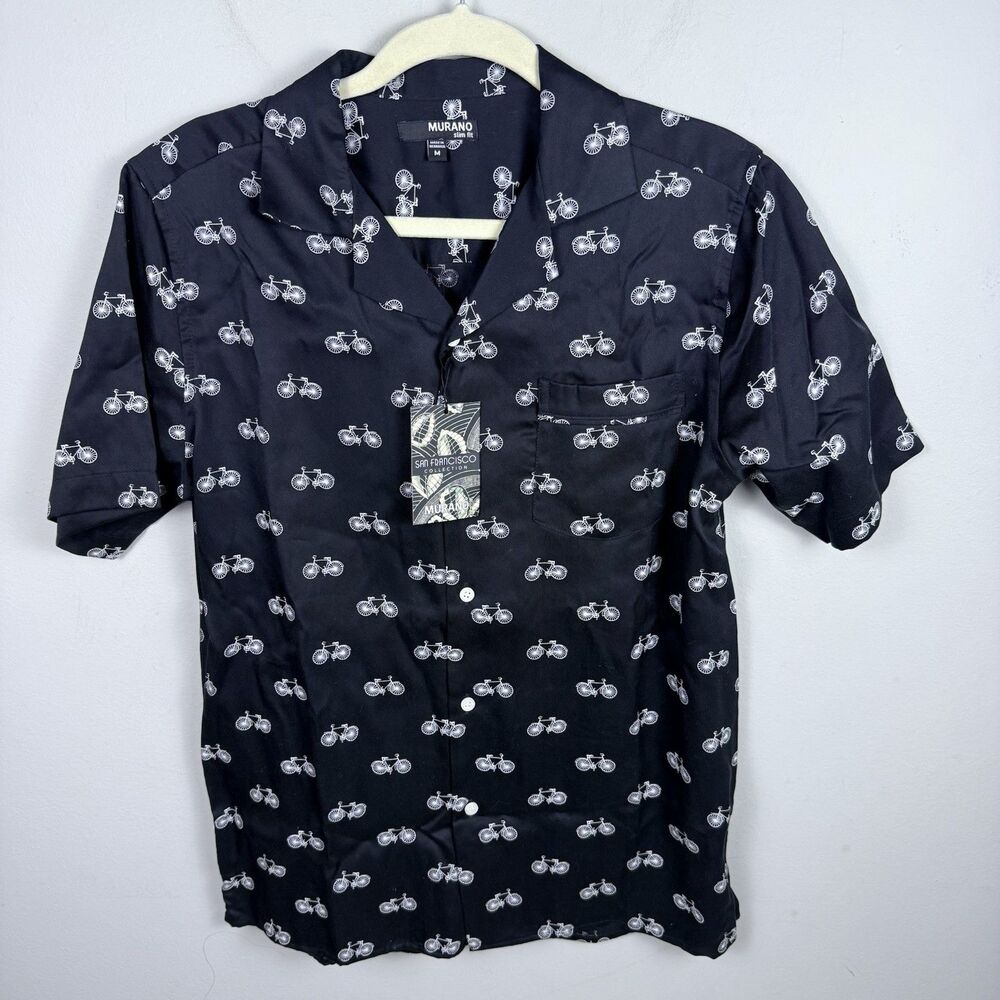 Murano Black Bicycle Button Up Medium Slim Fit Men's Shirt NWT $69
